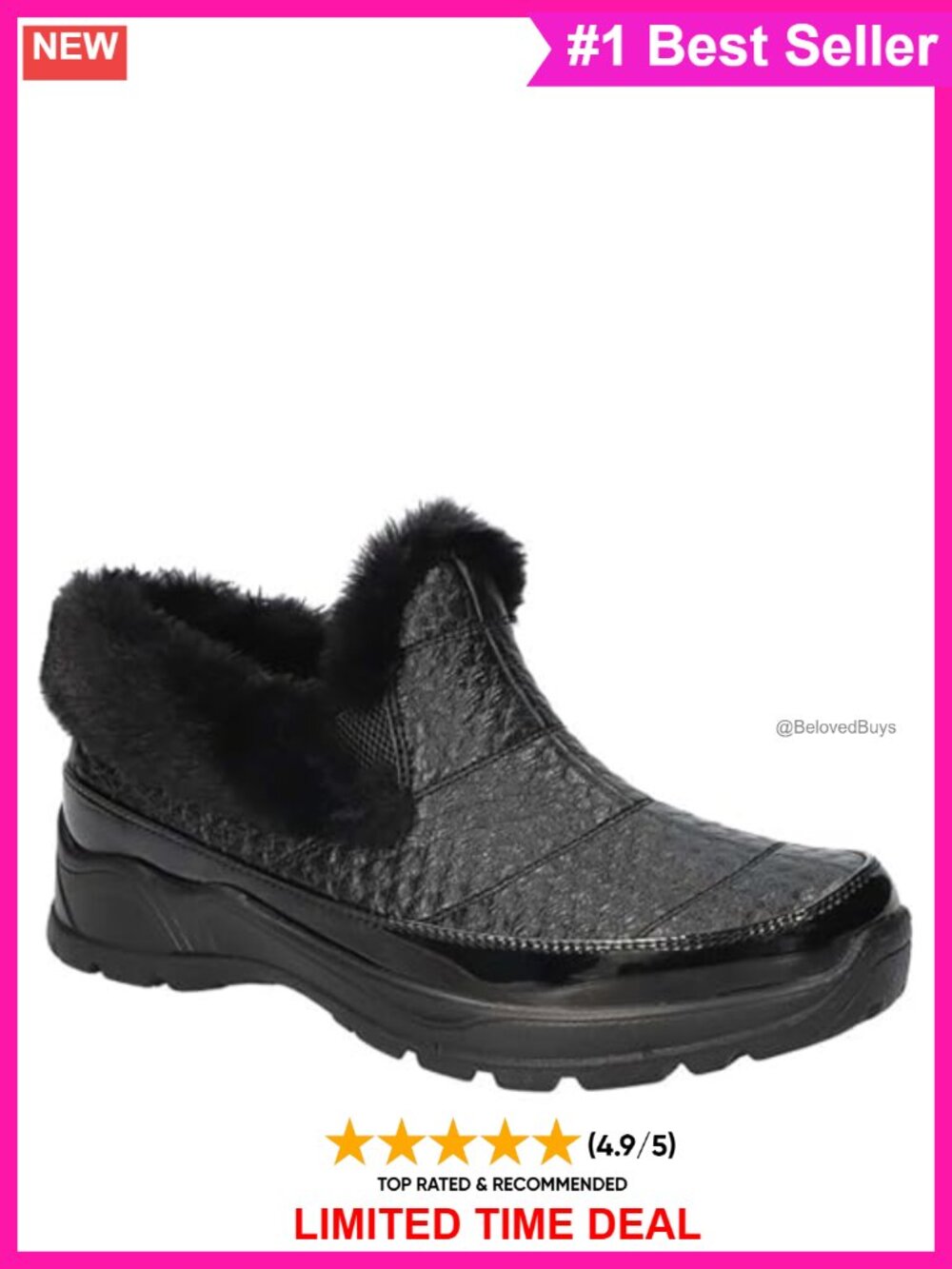Waterproof Faux Fur Lined Slip On Winter Bootie Low Top Comfort